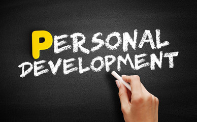 Fototapeta premium Personal development text on blackboard, business concept background