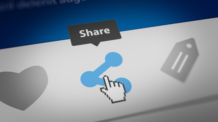 Mouse Cursor Clicking "Share" Button in Social Networking Websites on Screen Monitor