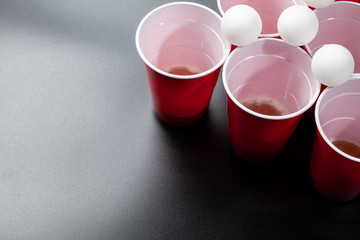 Still life shot of a beer pong game