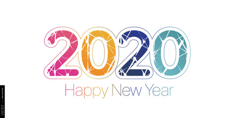2020 Happy New Year. Minimalist colored text on a white background. Minimalistic template.