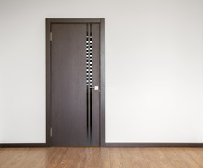 wooden door in empty room copy space photography