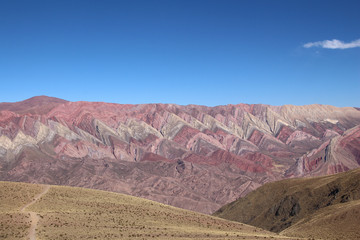The famous 14 colours of the Serranías Del Hornocal, above the city of Humahuaca, Argentina
