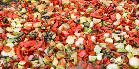 Fresh sliced vegetables on the hob
