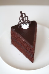 A piece of dark chocolate chiffon cake