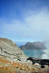kawah ijen volcano, burning sulfur fog, surabaya, java, indonesia,