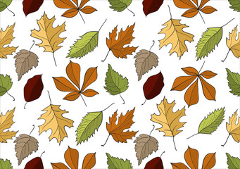 Fototapeta premium Hand drawn vector seamless pattern with leaf. Decorative template texture with autumn leaf, background