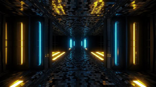futuristic sci-fi space tunnel corridor with bricks texture 3d illustration motion background live wallpaper visual loop