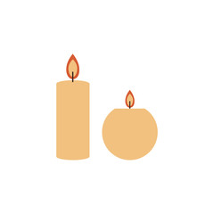 Swedish vector traditional symbol, cylinder and round burning candles flame fire light sign isolated on white, flat cartoon style, decorative colorful icon for design greeting christmas cards, invite