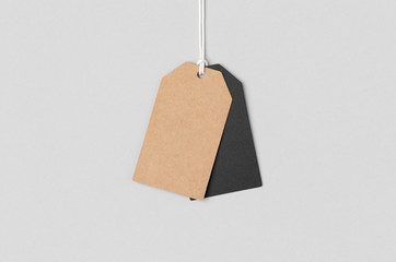 Kraft and black clothing or gift tag mockup.