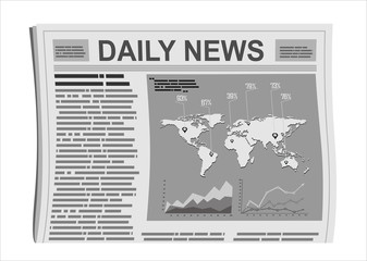 Folded Newspaper News with Articles and Graph, isolated on white background, vector. Flat design style.