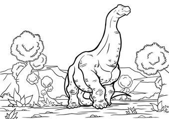Outline Brontosaurus Dinosaur Illustration, Coloring page, A4
