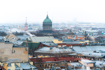 Top view on the roofs of St. Petersburg in late autumn.