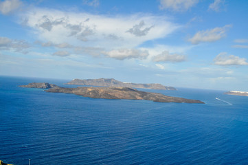 The island with the volcano on Santorini