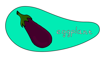 Eggplant icon with an inscription on a beautiful background. Vegetarian. Elements for your design.