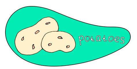 Potatoes icon with the inscription on a beautiful background. Vegetarian elements for your design.