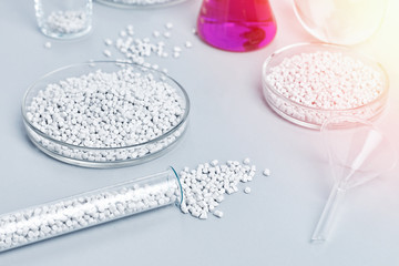 Closeup white chalk polymer granules