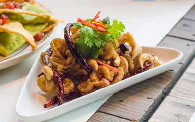 Crispy Pork Skin, Thai Food isolated on white