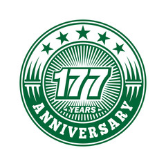 177 years logo. One hundred seventy seven years anniversary celebration logo design. Vector and illustration.