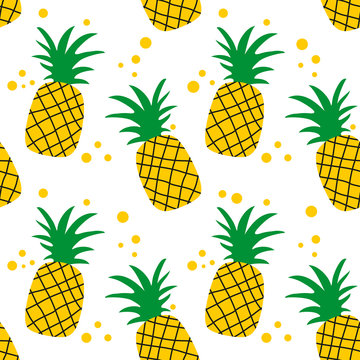 Seamless background with pineapples and dots. Summer background with fruits.