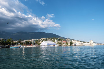 View of the seaport of Yalta on the southern coast of Crimea.