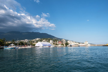 View of the seaport of Yalta on the southern coast of Crimea.