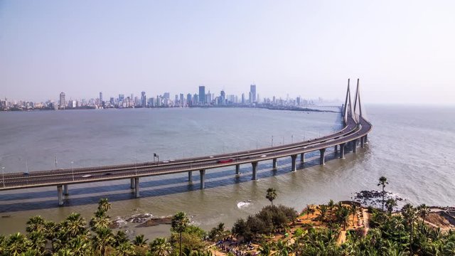 High angle view of Bandra Worli Sea Link in Mumbai, India