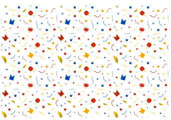 Festa Junina. Seamless pattern. Flags, corn, serpentine, fires, apples in caramel, stars on a white background. Vector.