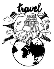 drawing the car travel around the world