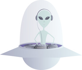 Ufo Alien DJ Vector Illustration