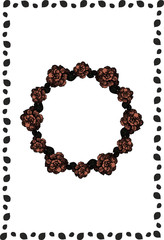 Template for postcards and invitations. Wreath of delicate pink roses on a white background with a frame of leaves. Vector.