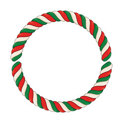 Obraz premium candy cane circle frame isolated on white background. Swirl hard candy round border with copy space