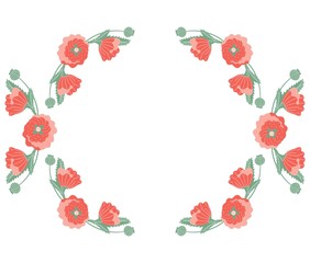 Frame of poppies and poppies buds on a white background. Abstract composition. Vector.