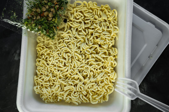 selective focus, instant noodles with spices