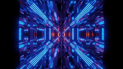 futuristic scifi space hangar tunnel corridor with endless glowing lights 3d illustration visual background wallpaper