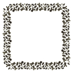 Square frame for Christmas and New Year from hand-drawn bells, leaves and berries of mistletoe on a white background. Decorative template for text in scandinavian style. Vector.