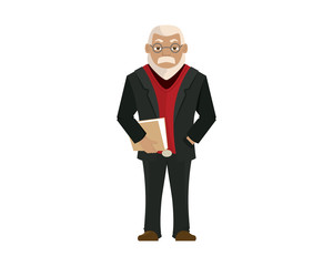 Detailed Senior Professor or Scientist with Cool Gesture Illustration