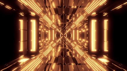 futuristic scifi space hangar tunnel corridor with endless glowing lights 3d illustration visual background wallpaper