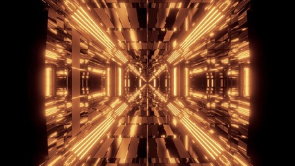 Fototapeta na wymiar futuristic scifi space hangar tunnel corridor with endless glowing lights 3d illustration visual background wallpaper