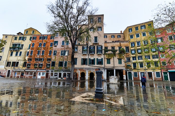 empty flooded square of the jewish ghetto of venice in cannaregio