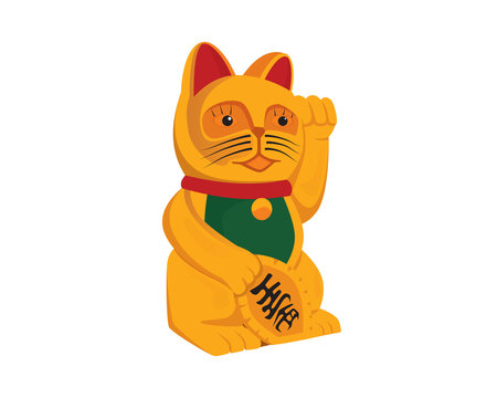 Detailed Chinese Waving Lucky Cat Illustration