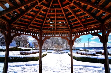 Snow scene from a gazebo