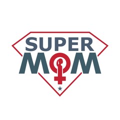 Super mom shield. Super hero style. Mother's day card and Happy birth day for mother. Female sign icon. Silhouette of woman head
