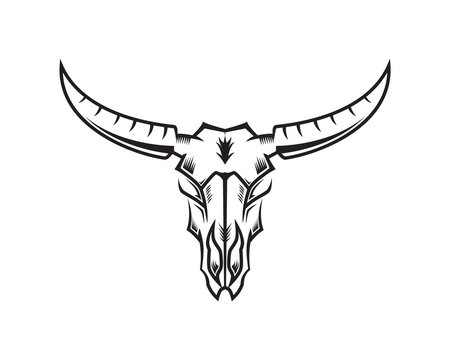 Bull Skull Illustration with Silhouette Style