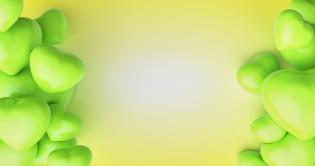 Valentine's Day background with green hearts. 3D rendering. Cute love banner or greeting card. Place for text
