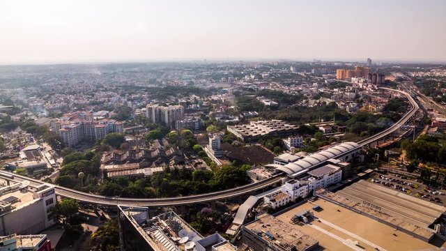 High angle view on Sandal Soap Factory metro station and Yeswanthpur industrial park time lapse