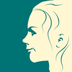 Face profile view. Elegant silhouette of a female head. Beautiful woman portrait.