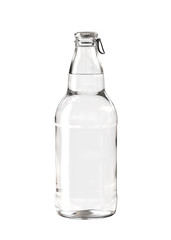 Clear White Glass Heritage Beer, Tonic, Cider or Soda Bottle with Easy Open Ring Pull Cap. 12oz (11oz) or 355ml (330ml) volume. Realistic 3D Mockup Isolated on White Background Close-Up.