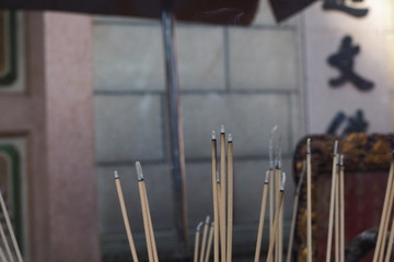 Burning aromatic incense sticks. Incense for praying Buddha or Hindu gods to show respect.