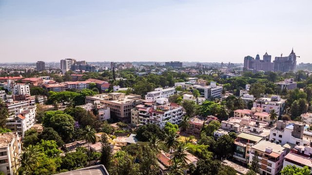 High angle view on residential area next to MG Road in Bangalore downtown, India time lapse