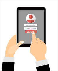 Paying taxes online on screen. Flat vector illustration.